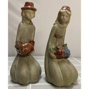 Pier 1 Thanksgiving Pilgrims Boy & Girl Figurines Turkey, Fruit & Vegetables